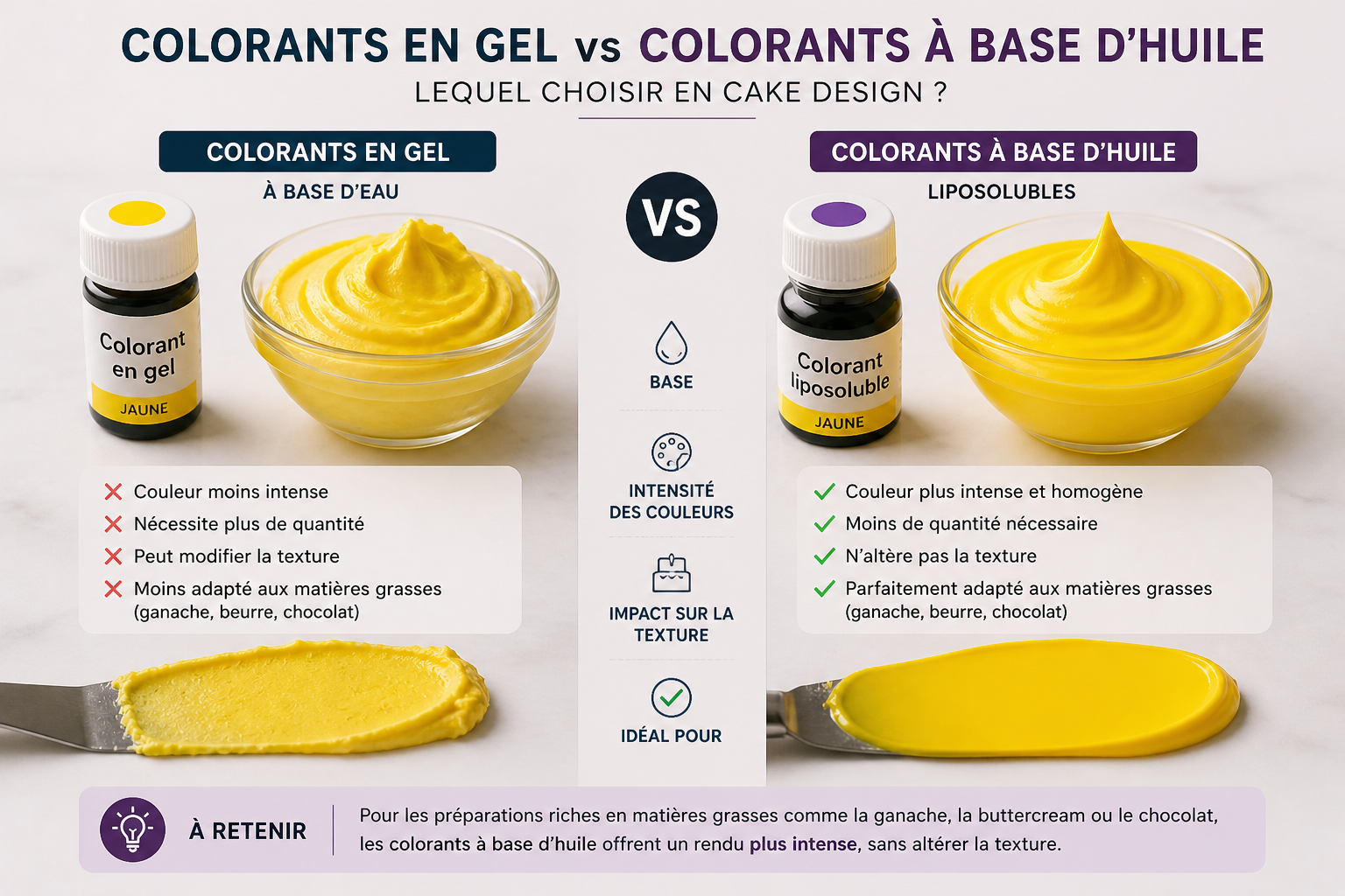 comparatif colorant gel vs colorant huile cake design ganache buttercream