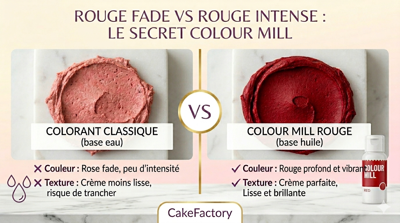 obtenir rouge intense ganache buttercream colorant comparatif cake design