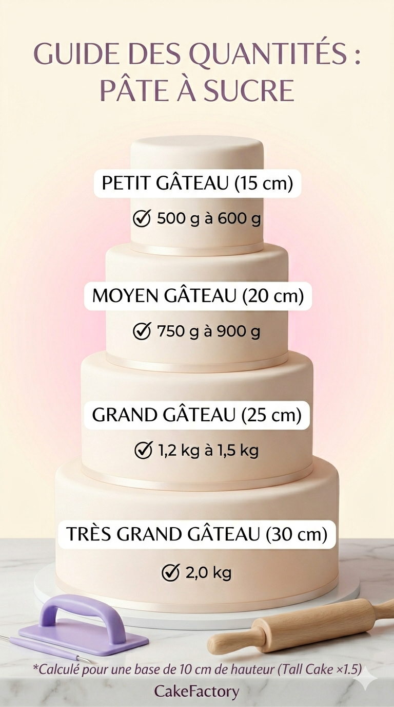 quantité pâte à sucre selon diamètre gâteau tableau cake design